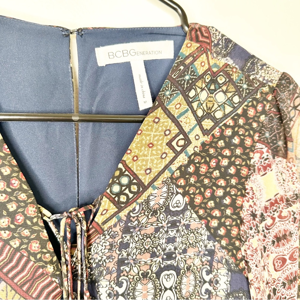 BCBGeneration Sheer Patchwork Peasant BoHo Dress Size Medium - Picture 4 of 10